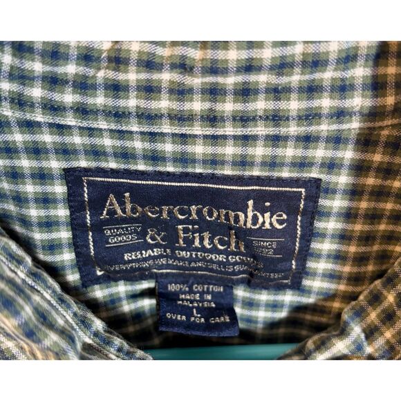 Abercrombie & Fitch Men’s Green Micro-Check Button-Down Shirt, L, Classic Fit - Picture 2 of 3